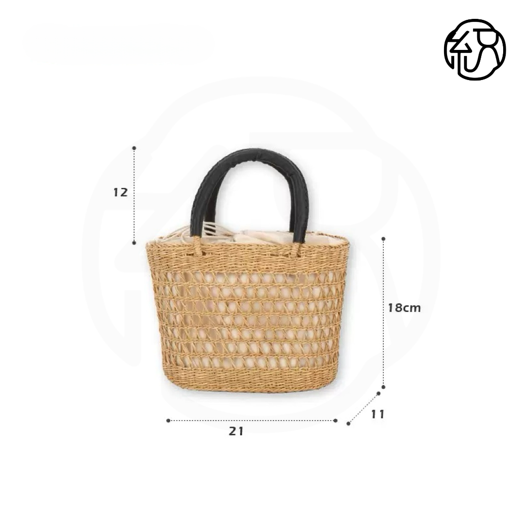 Yellow Grass Handwoven Hollow Vertical Basket Tote Handheld Bag B036