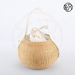 Yellow Grass Handwoven Straw Ball Tote Handheld & Shoulder Bag B031