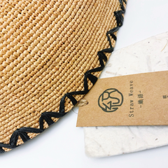 StrawWeave Eco-Friendly Handwoven Raffia Sun Hat  New Black-Trim Handmade Woven Straw Bucket Hat, Beach & Vacation Style