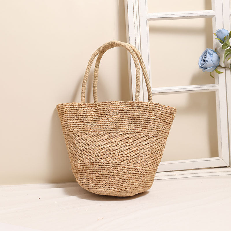 High-end raffia hand-held straw bag new summer large capacity tote woven bag seaside vacation beach bag