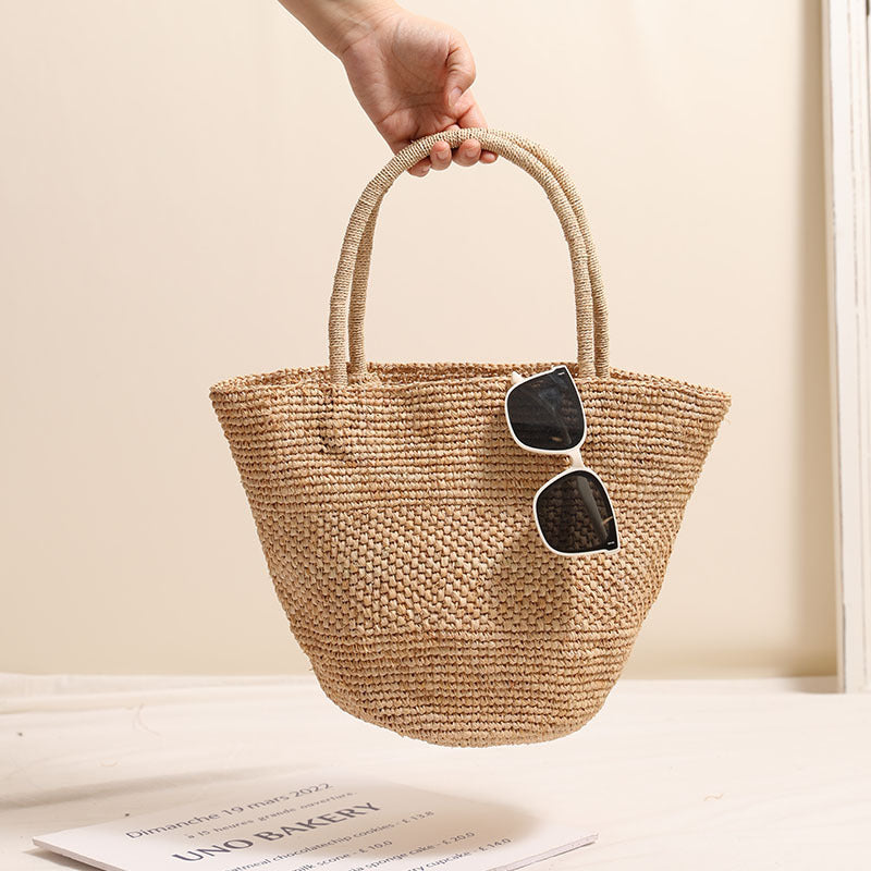 High-end raffia hand-held straw bag new summer large capacity tote woven bag seaside vacation beach bag