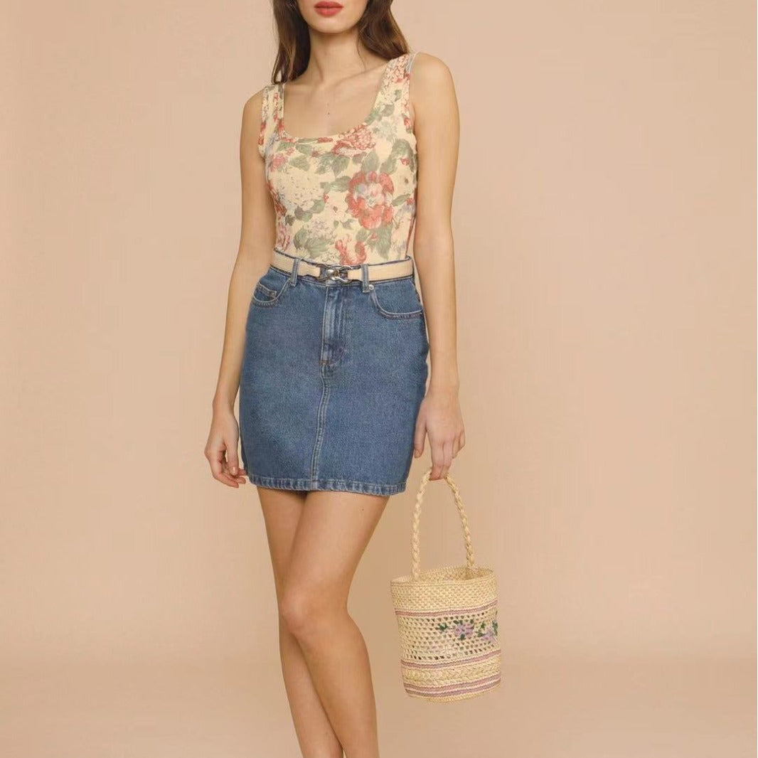 Raffia flower embroidery straw bag French shoulder handbag woven bag seaside resort beach bag women's bag